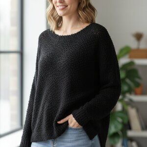 #1982 Miracle NWT Black Popcorn Fuzzy Knit Long Sleeve Tunic Sweater Size S/M